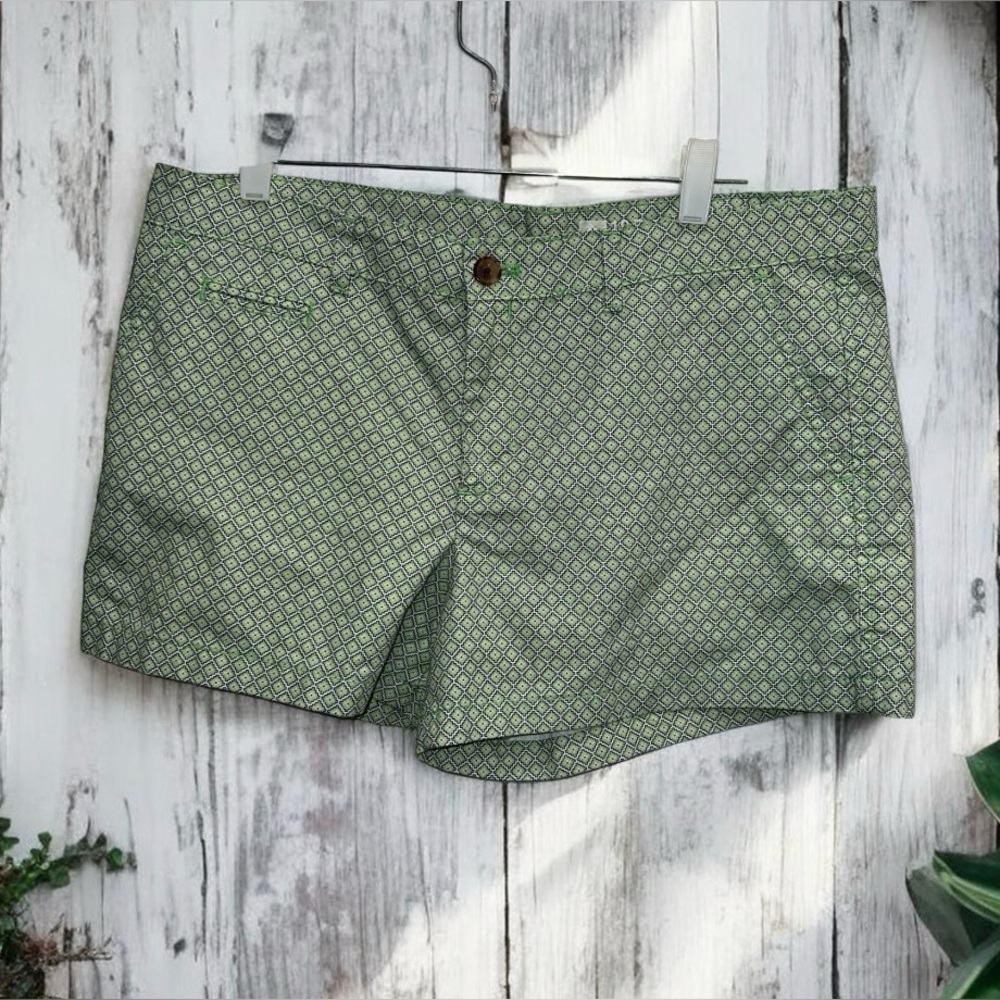 Gap Green Geometric Chino Flat Front Stretch Shorts Size 12R